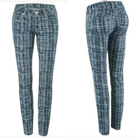 CABI Blue Grid Printed Skinny Jeans 2 - Picture 1 of 9